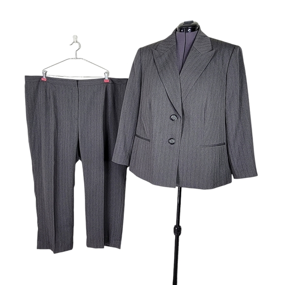 Evan Picone Pant Suit Size 24W Pleated Wide Leg Zip Pants Pockets Gray Lined - Picture 9 of 9
